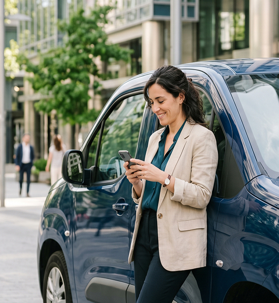 señora con su coche nuevo de renting