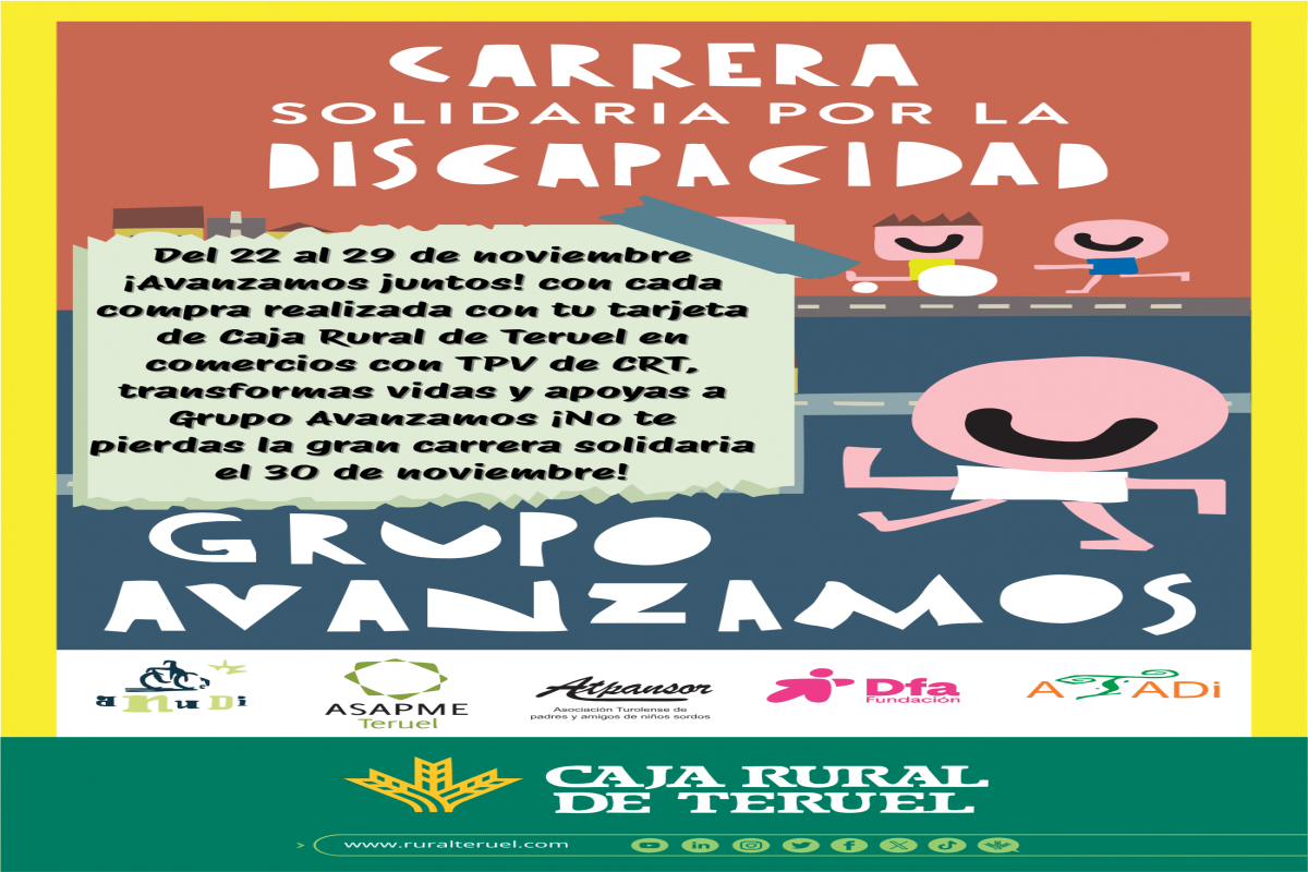 Caja Rural de Teruel se suma a la Semana de la Discapacidad donando una parte de las compras realizadas con sus tarjetas en TPV de la entidad a las entidades del Grupo Avanzamos